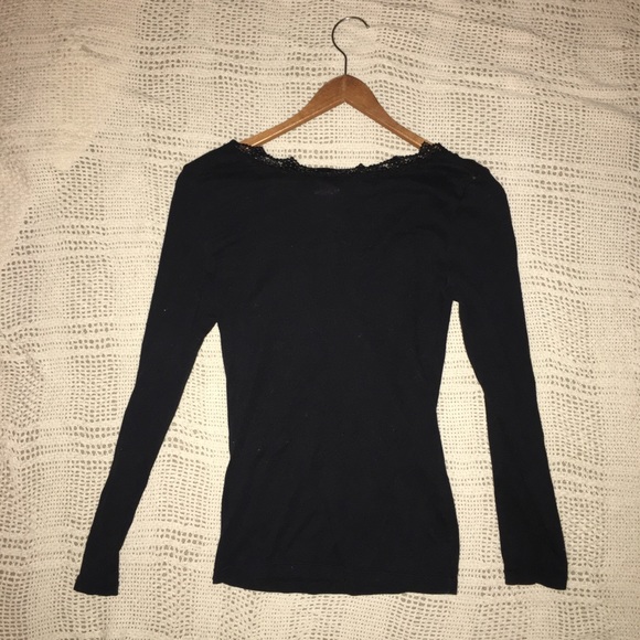 Lace V Neck Long Sleeve Shirt - Picture 2 of 2